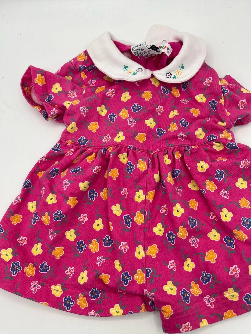 Vintage 1998 Gymboree Hot Pink Floral Peter Pan Collar One-Piece